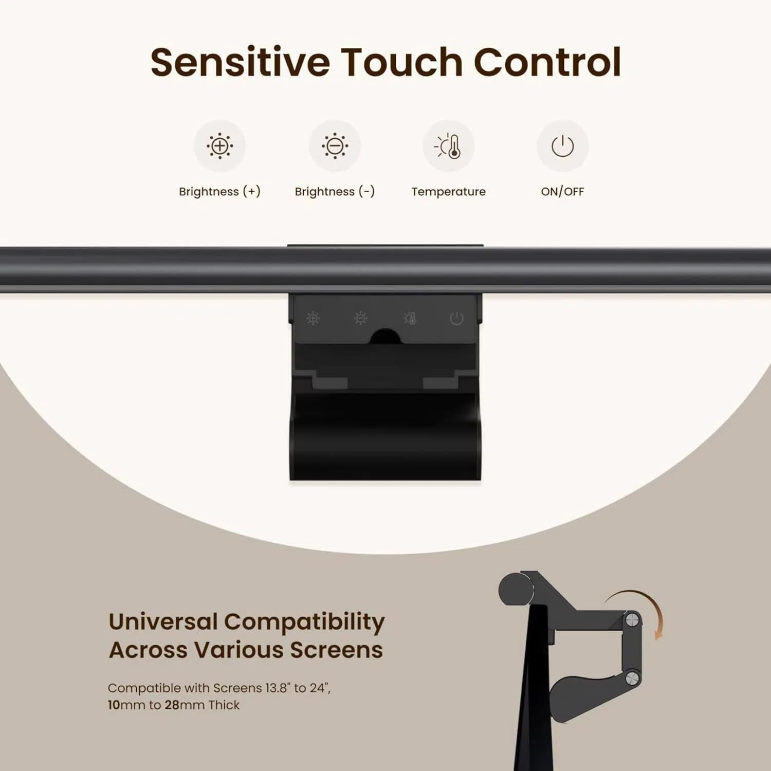 Monitor Light Bar with Remote, Computer Monitor Lamp for Home Office Gaming, 250LM No Glare Eye-Care Screen Bar, Touch Control USB Desk Lamp with Stepless Dimming for Flat & Curved Monitor