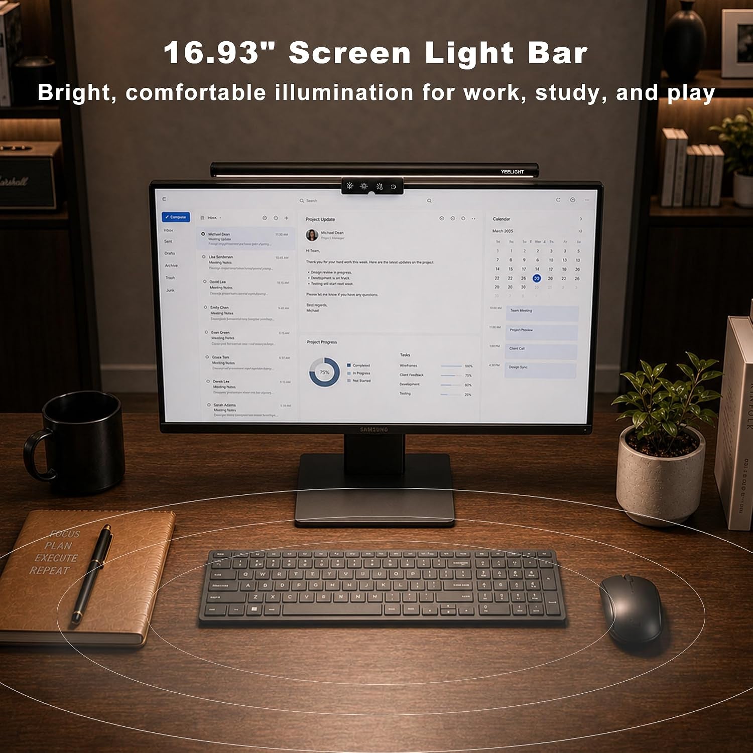 Monitor Light Bar with Remote, Computer Monitor Lamp for Home Office Gaming, 250LM No Glare Eye-Care Screen Bar, Touch Control USB Desk Lamp with Stepless Dimming for Flat & Curved Monitor