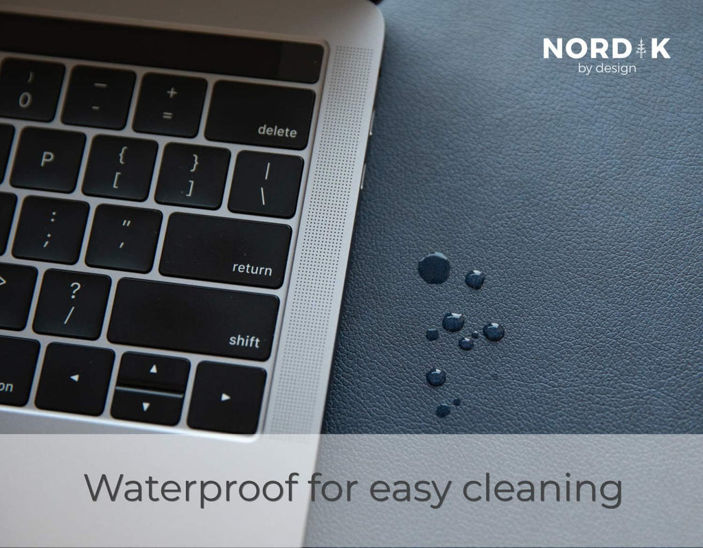 Nordik Leather Desk Mat Cable Organizer (Midnight Blue 35 X 17 Inch) Premium Extended Mouse Mat for Home Office Accessories - Felt Vegan Large Leather Desk Pad Protector & Desk Blotter Pads Decor
