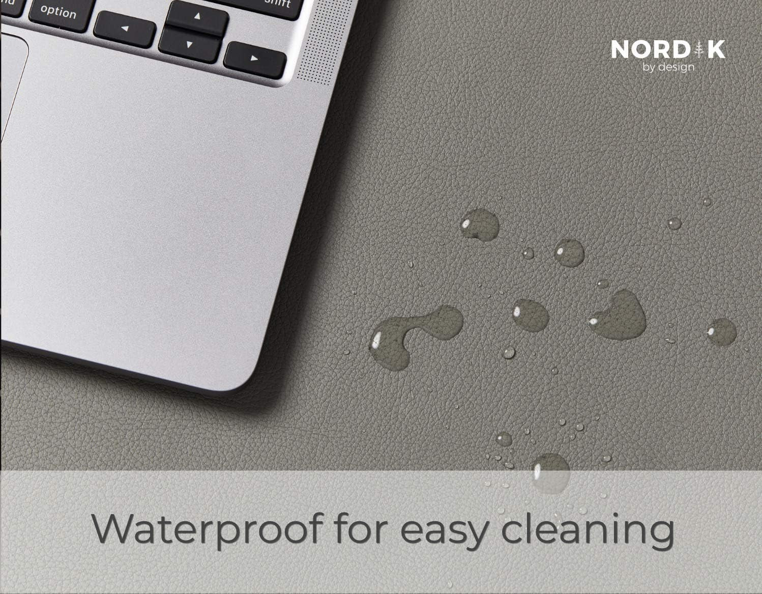 Nordik Leather Desk Mat Cable Organizer - Alaskan Gray 35 X 17 Inch - Premium Extended Mouse Mat for Home Office Accessories - Non-Slip Vegan Leather Desk Pad Protector & Desk Blotter Pad