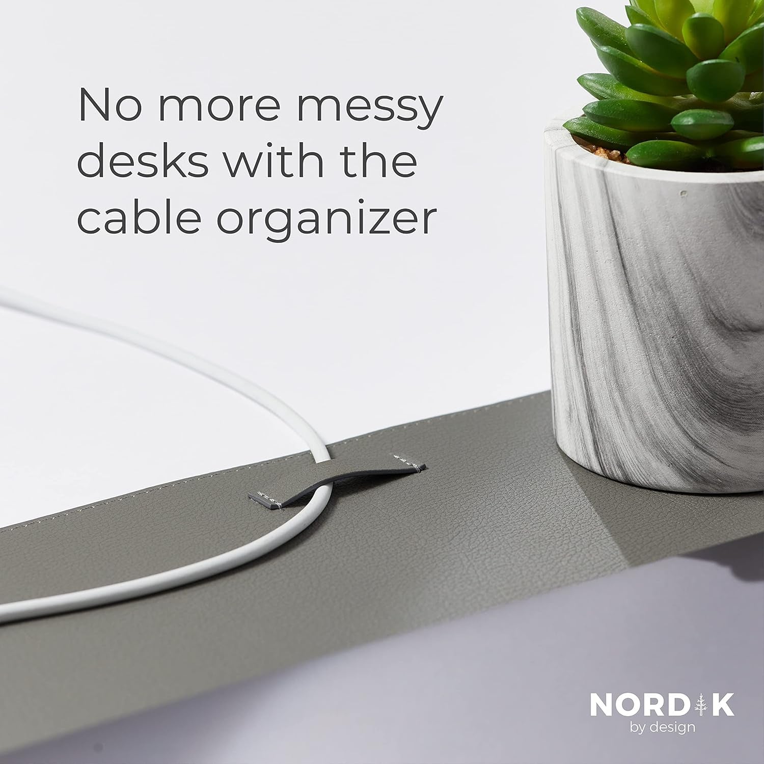 Nordik Leather Desk Mat Cable Organizer - Alaskan Gray 35 X 17 Inch - Premium Extended Mouse Mat for Home Office Accessories - Non-Slip Vegan Leather Desk Pad Protector & Desk Blotter Pad